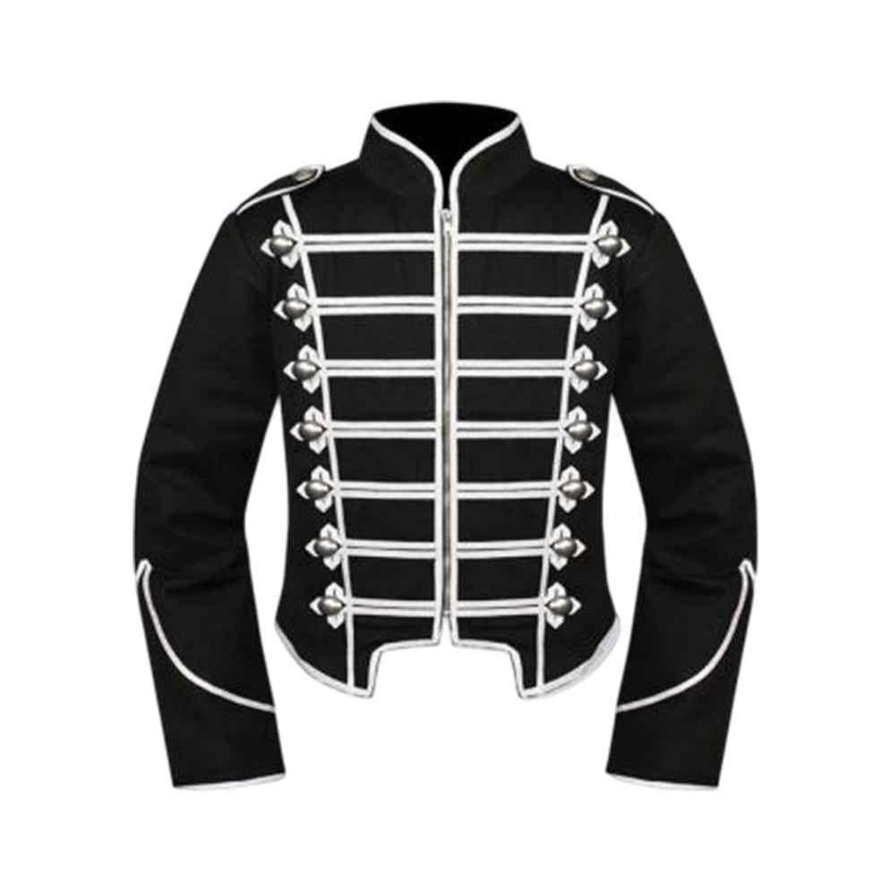 Mens Black Silver Military Drummer Jacket,Mens Gothic style military coat