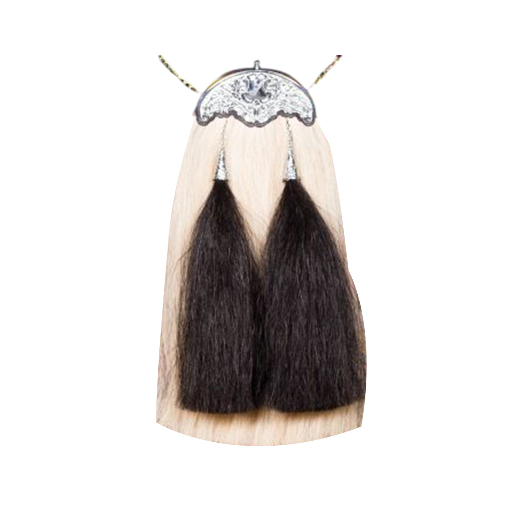 White and Black Horsehair Sporran With Silver Chrome