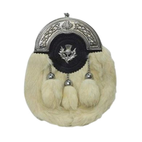 Chrome Plain Celtic Thistle Targe White Rabbit Sporran