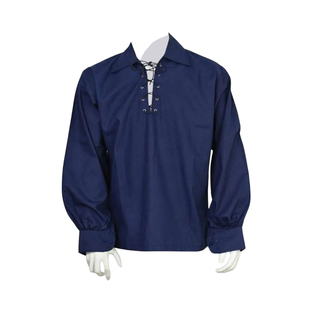 Navy Blue Scottish Mens Jacobean Ghillie Kilt Shirt