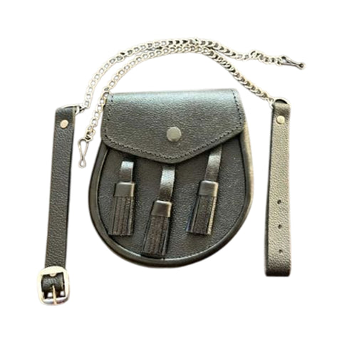 Black Leather Sporran With Chain