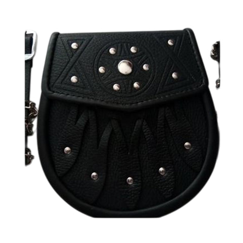 Brand New Celticc Design Black Leather Sporran with S-Chain Kilt & Belt Bagpipe
