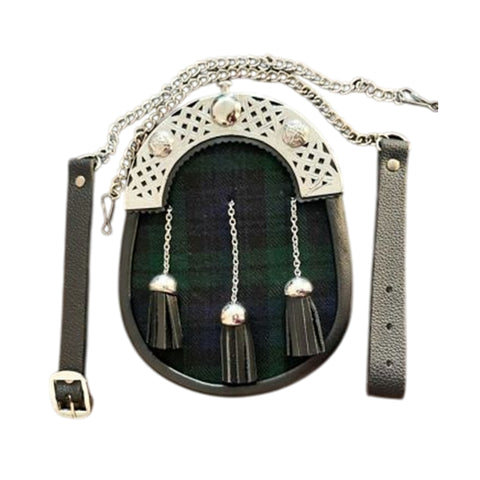 Black Watch Tartan Silver Cantle Sporran With Chain