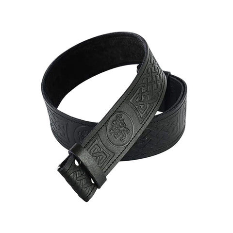 Black Leather Thistle Embossed kilt Belt