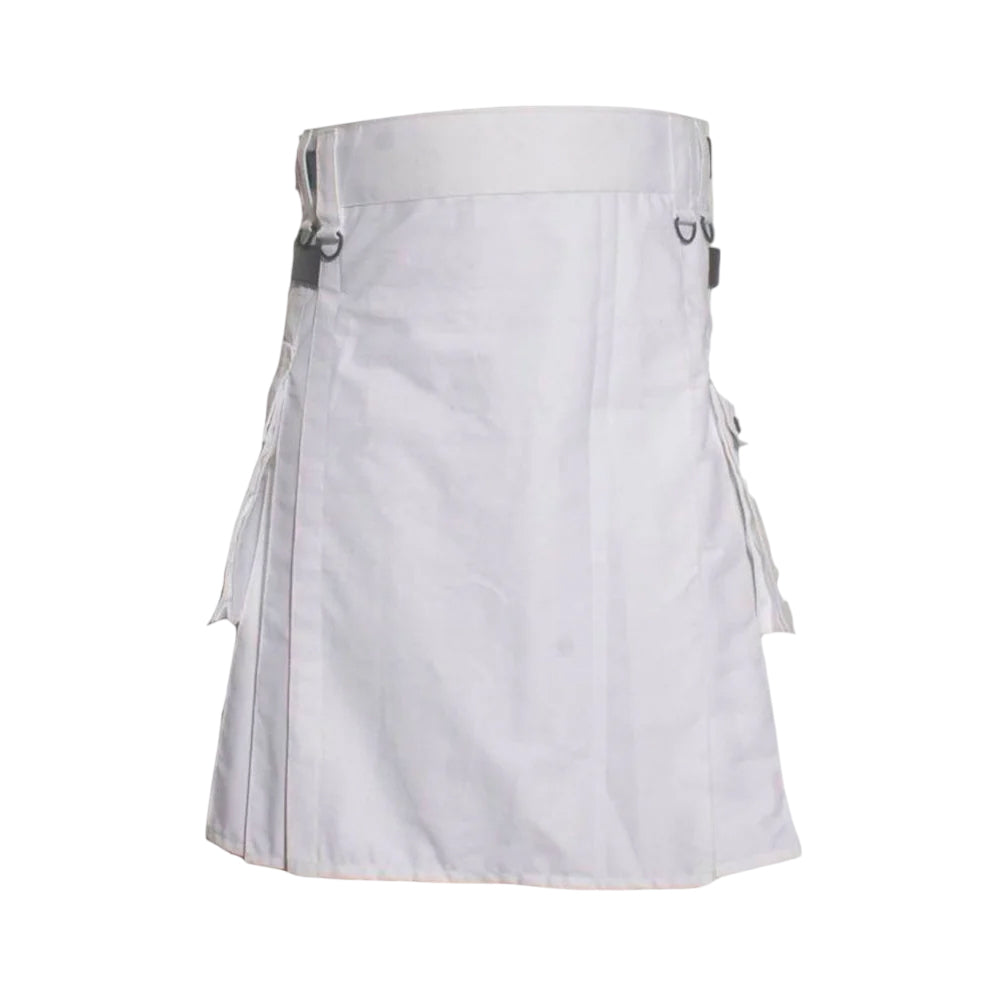 Deluxe White Utility Kilt With Leather Straps