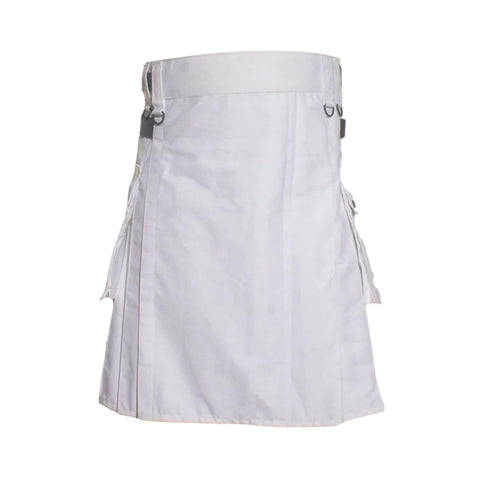 Deluxe White Utility Kilt With Leather Straps