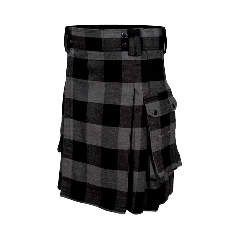 Modern Grey Tartan Utility Kilt