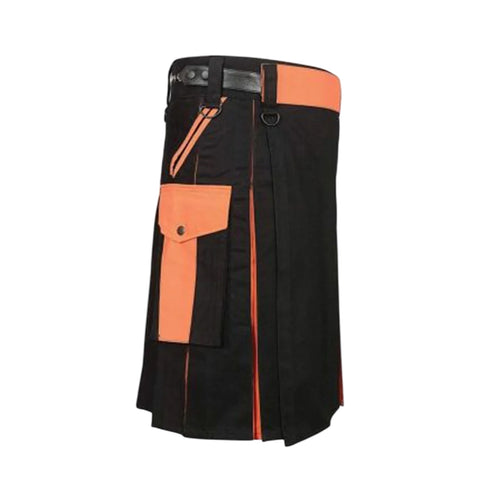 Black & Orange Utility Kilt For Men