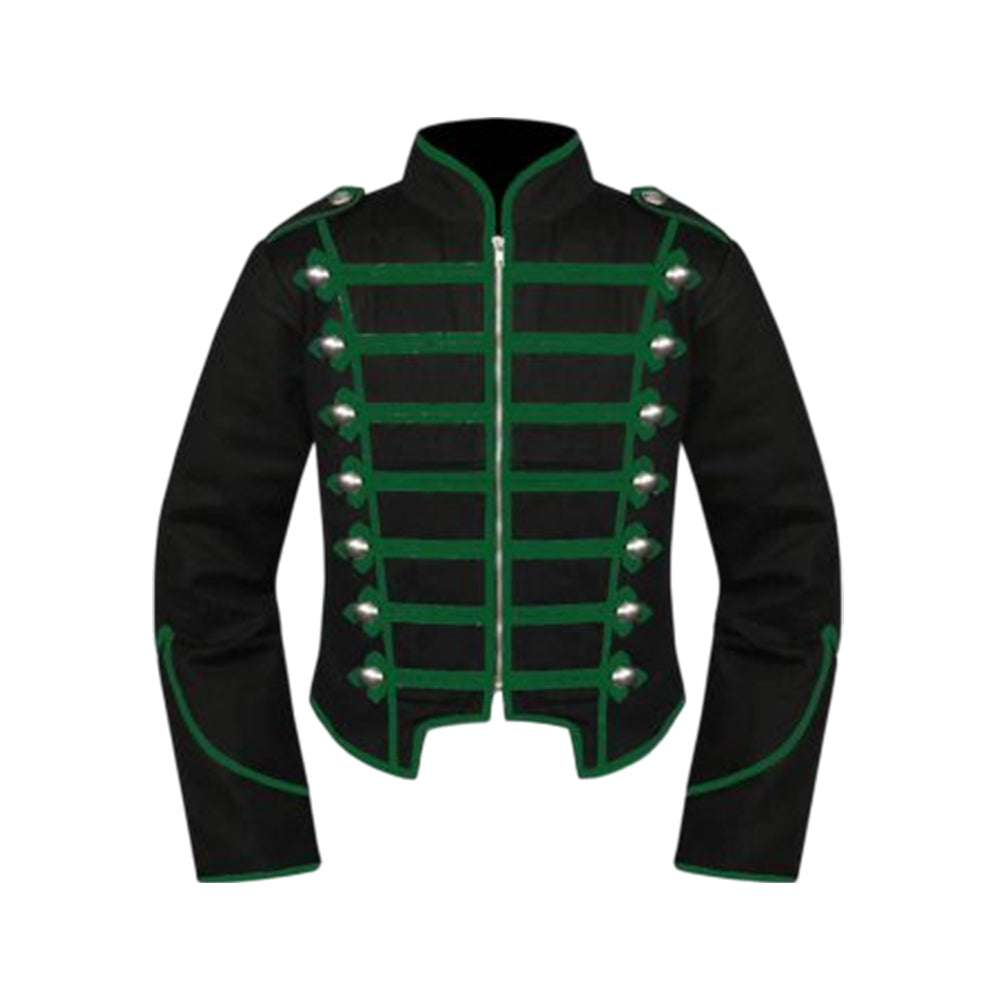 Mens Black Green Military Marching Band Drummer Jacket,Mens Gothic style military coat