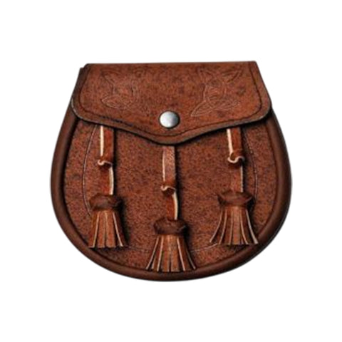 Khaki Leather Twin Swirl Celtic Embossed Sporran