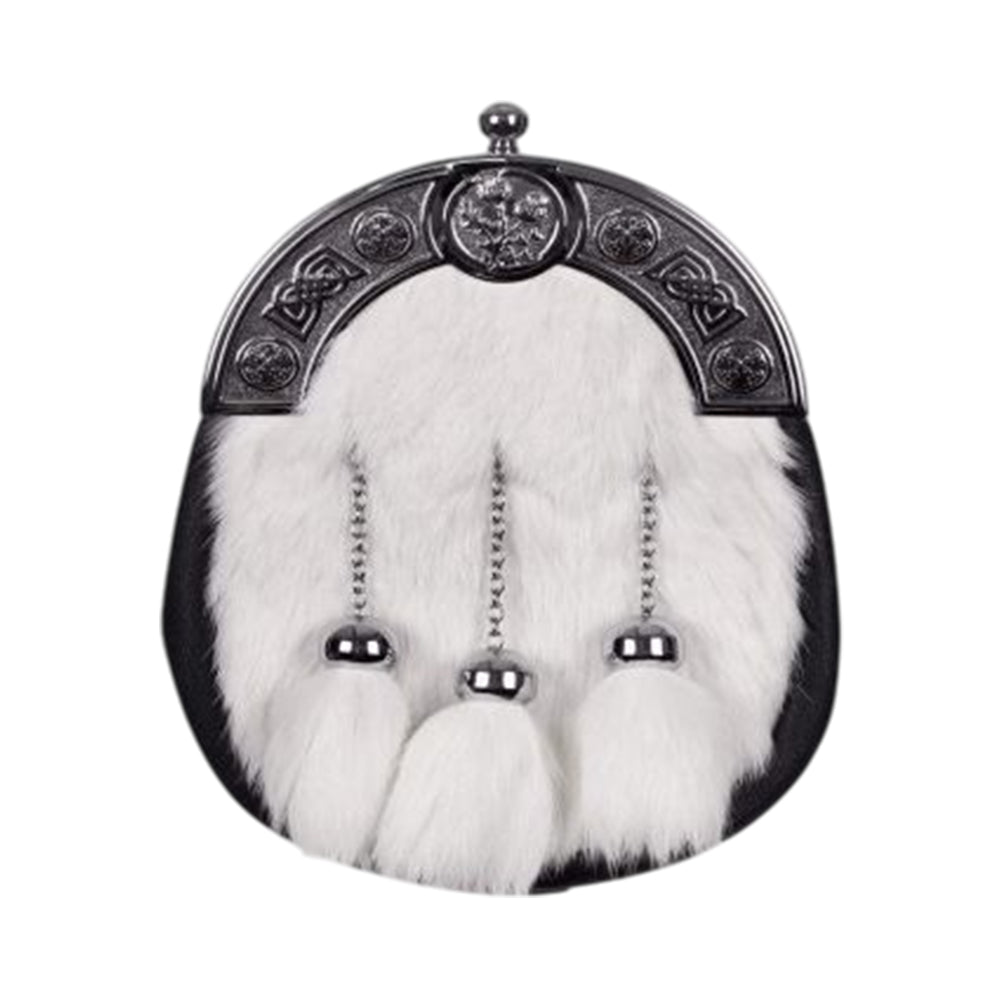 Full Dress Thistle And Boss White Rabbit Fur Sporran