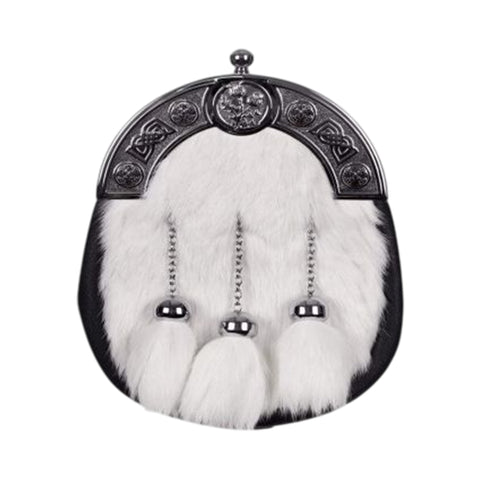 Full Dress Thistle And Boss White Rabbit Fur Sporran