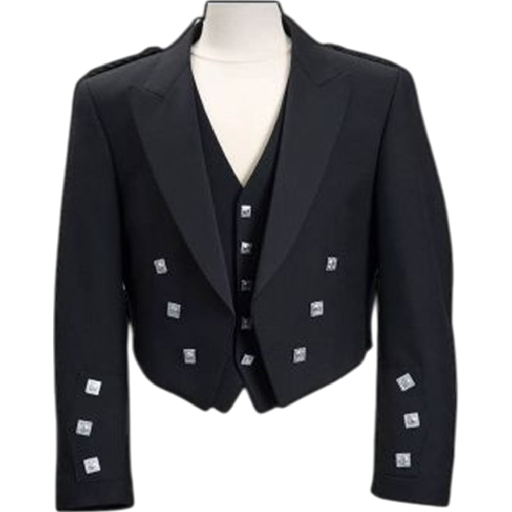 Prince Charlie Black Wool Modern Jacket With Waistcoat