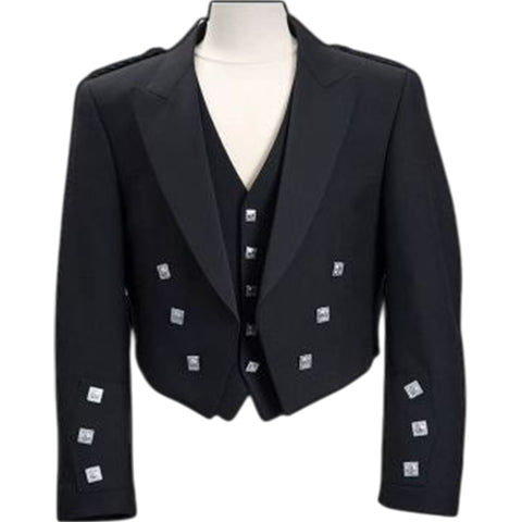 Prince Charlie Black Wool Modern Jacket With Waistcoat